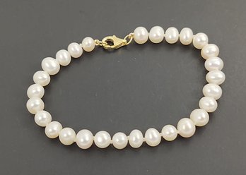 BEAUTIFUL GOLD OVER STERLING SILVER 5mm-7mm PEARL BRACELET