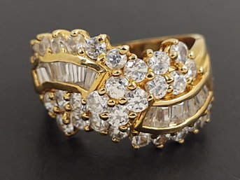 STUNNING GOLD OVER STERLING SILVER CZ RING