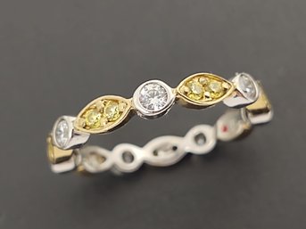STUNNING TWO TONE STERLING SILVER YELLOW AND WHITE CZ BAND RING