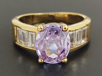 STUNNING GOLD OVER STERLING SIVLER PURPLE CZ RING