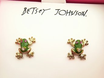 New Betsey Johnson Frog Earrings In Original Box