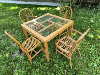 Vintage Bamboo / Rattan Table And Chairs / Dining Set Card Table