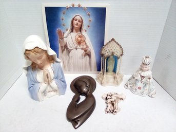 Holy Mother Mary Planter, Fatima Picture, Shrine, Wild Goose Studio Madonna Plus Statue & Crucifixion LP/E3
