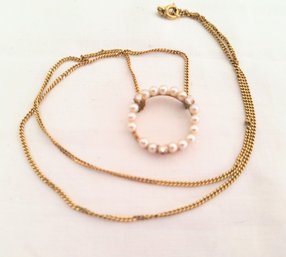 14 K Gold Necklace With Tiny Pearls And Stones