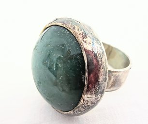 Vintage 1960s Silver Ring With Green Stone