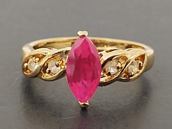 BEAUTIFUL 14K HEAVY GOLD ELECTROPLATE RUBY & CZ RING