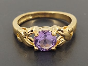 BEAUTIFUL 14K HEAVY GOLD ELECTROPLATE AMETHYST RING