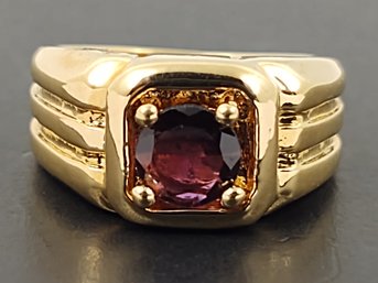 BEAUTIFUL 14K HEAVY GOLD ELECTROPLATE AMETHYST RING