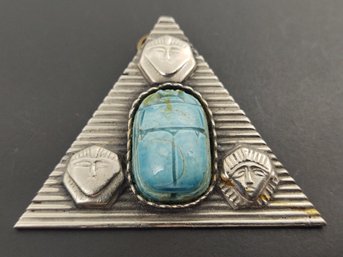 VINTAGE SILVER PLATED CERAMIC SCARAB BEETLE EGYPTIAN REVIVAL PENDANT