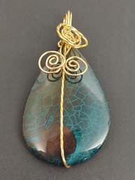 ARTISAN MADE WIRE WRAPPED DRAGON VEINS AGATE PENDANT