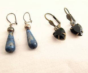 Two Pairs Of Earrings, Possibly Stone And Jet