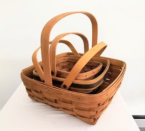 Trio Of Longaberger Baskets With Cloth Liners - See More In This Cell