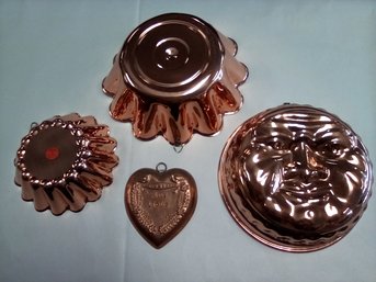 Copper Treasures - Wagner West Germany Mold With Face, Aus Liebe Plaque, 1 Copral & Another Jello Mold FL/D4