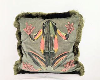 Velvet Throw Pillow With Frog Image - See Matching Pillow With Bat Image