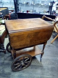 Vintage Wooden Drop Leaf Tea Cart With Shelf Underneath   LP/cVBKB