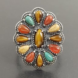 DESIGNER CAROLYN POLLACK AMERICAN WEST STERLING SILVER PETIT POINT MULTI STONE RING