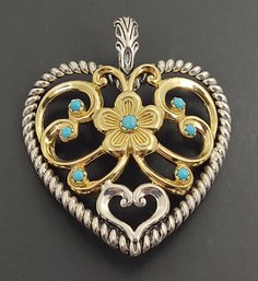 DESIGNER CAROLYN POLLACK AMERICAN WEST STERLING SILVER BRASS TURQUOIS HEART PENDANT