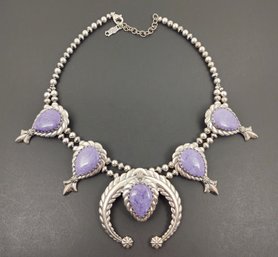 DESIGNER CAROLYN POLLACK AMERICAN WEST STERLING SILVER CHAROITE SQUASH BLOSSOM NECKLACE