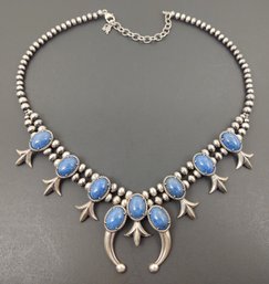 DESIGNER CAROLYN POLLACK AMERICAN WEST STERLING SILVER LAPIS SQUASH BLOSSOM NECKLACE