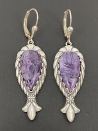 DESIGNER CAROLYN POLLACK AMERICAN WEST STERLING SILVER CHAROITE SQUASH BLOSSOM EARRINGS
