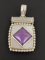 DESIGNER WHITNEY KELLY STERLING SILVER AMETHYST & INLAID MOTHER OF PEARL PENDANT