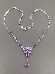 STUNNING STERLING SILVER AMETHYST DROP NECKLACE