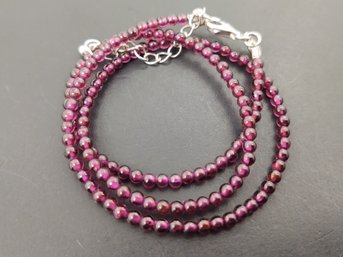 STERLING SILVER 3mm GARNET BEADS NECKLACE