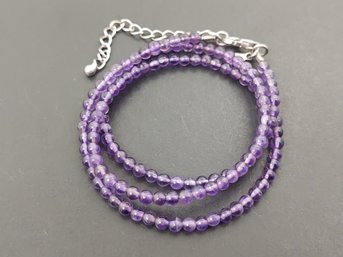 BEAUTIFUL STERLING SILVER 3mm AMETHYST BEADS NECKLACE