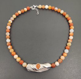 STUNNING STERLING SILVER CARNELIAN BEADED NECKLACE