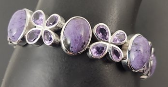 STUNNING STERLING SILVER CHAROITE & AMETHYST TOGGLE BRACELET