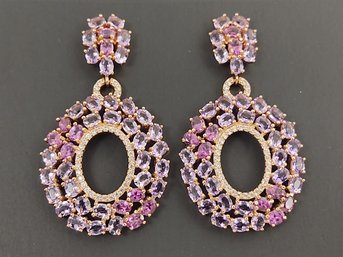 STUNNING ROSE GOLD OVER STERLING SILVER AMETHYST, PINK TOURMALINE, & WHITE TOPAZ EARRINGS