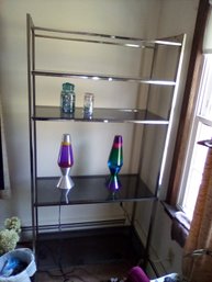 Chrome Style Frame Display Shelf - With 4 Smokey Gray Glass Shelves        LvRm