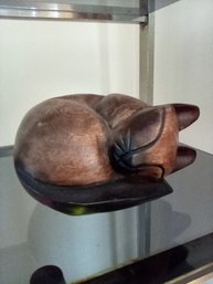 Carved Wood Cat In Sleeping Pose           LvRm