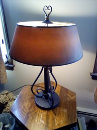 Welded Metal Base Table Lamp With 2 Fixtures & Lampshade   LvRm