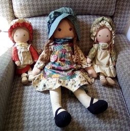 Three Vintage Cloth Holly Hobby Style Prairie Theme Dressed Dolls        LvRm