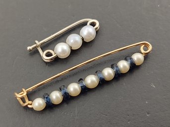 ANTIQUE PEARL & FAUX PEARL PIN CLIPS