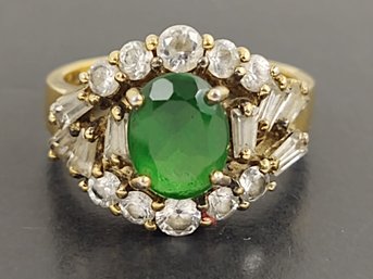 VINTAGE GOLD OVER STERLING SILVER GREEN & WHITE CZ RING