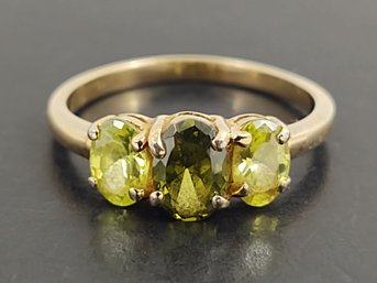 BEAUTIFUL GOLD OVER STERLING SILVER TWO TONE GREEN CZ  RING