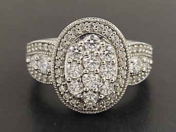 BEAUTIFUL STERLING SILVER PAVE CZ CLUSTER RING
