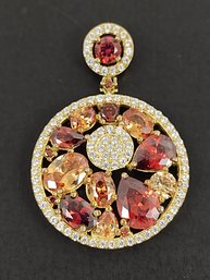STUNNING GOLD OVER STERLING SILVER MULTI COLORED CZ PENDANT