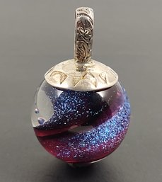 SIGNED RRB STERLING SILVER ART GLASS ORB PENDANT