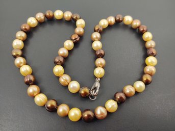 VINTGE STERLING SILVER BROWN & YELLOW DYED PEARL NECKLACE