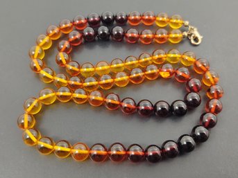 VINTAGE STERLING SILVER FAUX AMBER BEADED NECKLACE