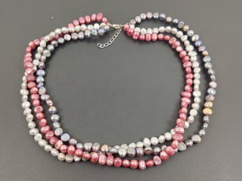 STERLING SILVER MULTI COLORED MULTI STRAND DYED PEARL NECKLACE