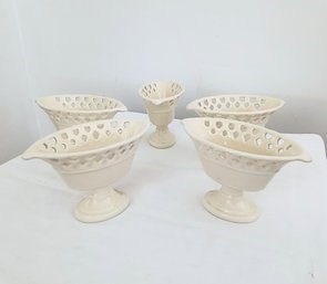 Set Of 5 Small Vintage Ceramic Footed Bowls
