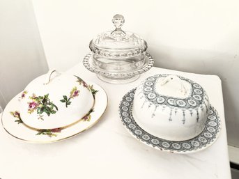Lot Of Three Vintage / Antique Covered Serving Plates