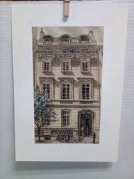 Tom Matt Colored Print On Heavy Paper Of Stately Building With People #1 Of 2           TA/WAD