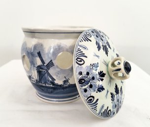Hand-painted Delft Incense Or Flower Jar / Bowl