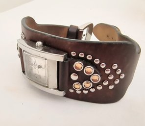 Guess Brand Watch With Oversized Leather Strap