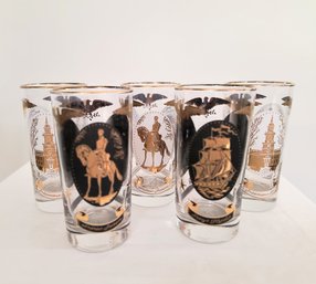 Mid-century Black White And Gold Glasses
